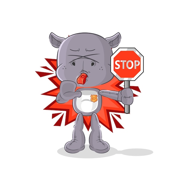 Plik wektorowy hipopotam trzymający znak stop kreskówka maskotka wektor