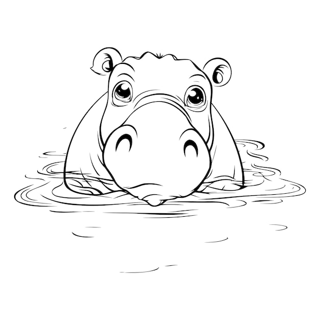 Plik wektorowy hipopotam w wodzie ilustracja wektorowa czarno-biała