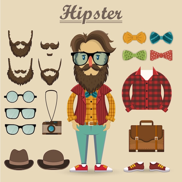 Hipster charakter i elementy hipster elementy ilustracji wektorowych mody
