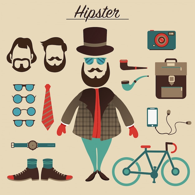 Hipster mężczyzna postać z hipster elementów i ikony.