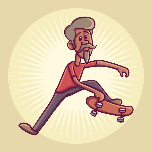 Hipster Postać Na Longboard. Ilustracja.