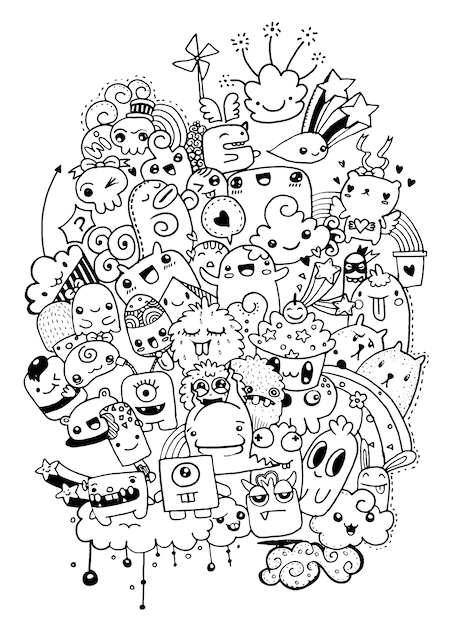 Hipster Ręcznie Rysowane Crazy Doodle Monster City