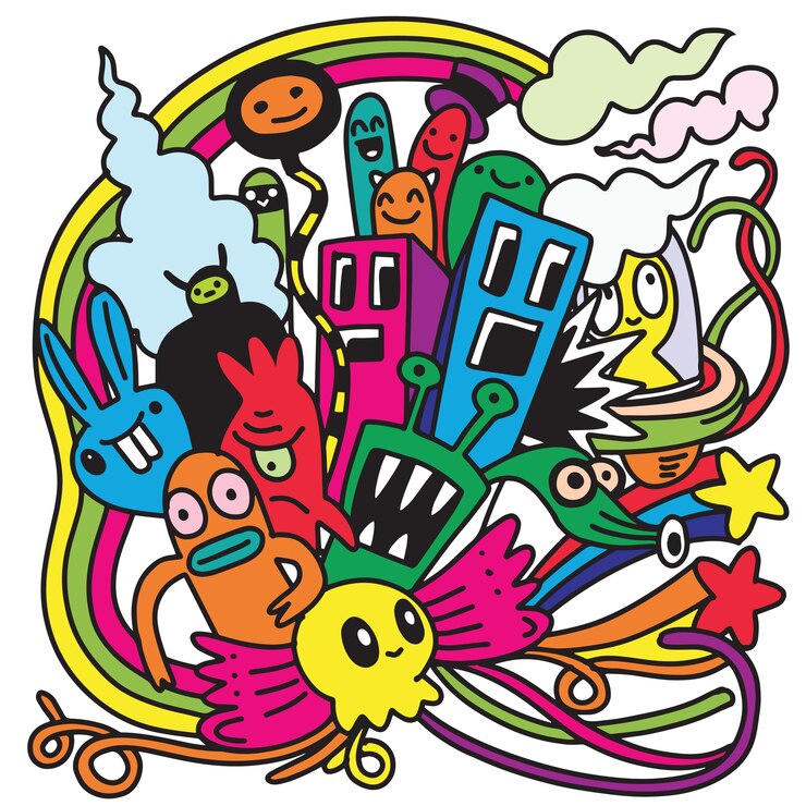 Wektor hipster ręcznie rysowane crazy doodle monster city