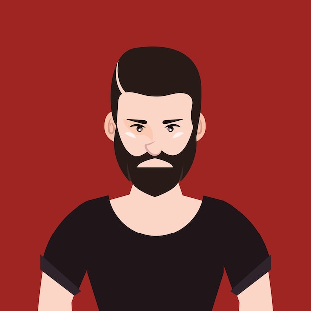 Plik wektorowy hipster styl z kreskówka młody człowiek z brodą na czerwonym tle