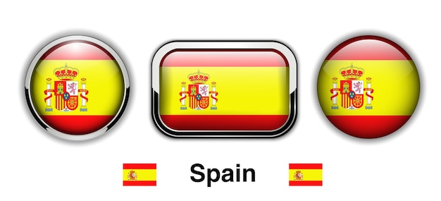 Hiszpania Flaga Przyciski 3d Błyszczące Wektorowe Ikony
