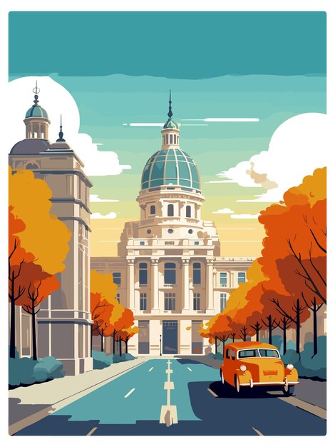 Plik wektorowy hiszpania madrid vintage travel poster souvenir postcard portret malarstwo ilustracja wpa