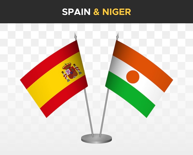 Hiszpania Vs Niger Flagi Biurko Makieta Na Białym Tle Ilustracja Wektorowa 3d Bandera De Espana