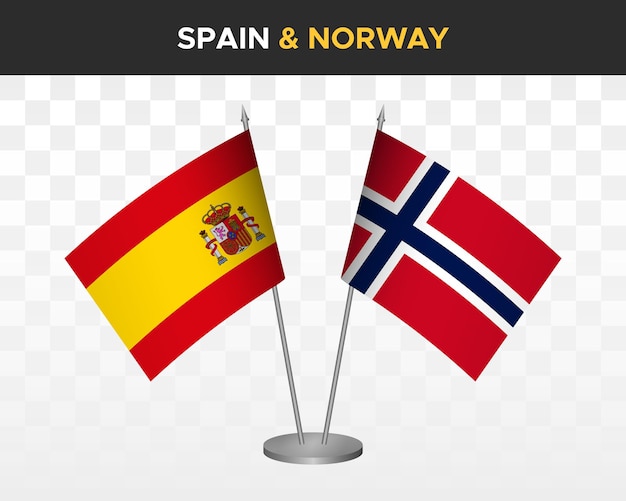 Hiszpania Vs Norwegia Biurko Flagi Makieta Na Białym Tle Ilustracja Wektorowa 3d Bandera De Espana