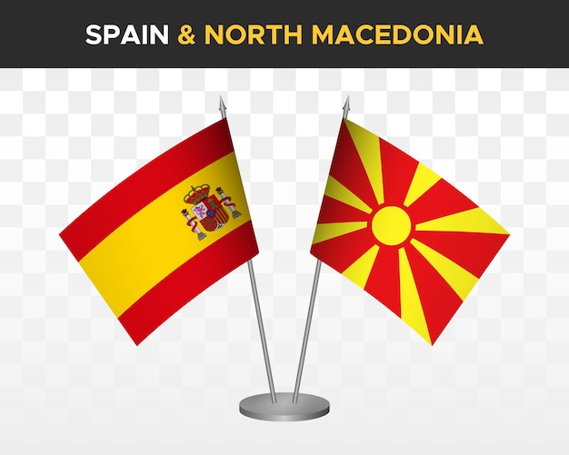 Plik wektorowy hiszpania vs północna macedonia flagi biurko makieta na białym tle ilustracja wektorowa 3d bandera de espana
