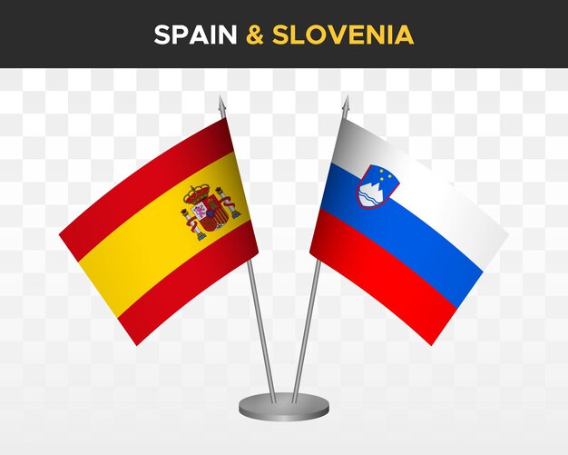 Hiszpania Vs Słowenia Flagi Biurko Makieta Na Białym Tle Ilustracja Wektorowa 3d Bandera De Espana