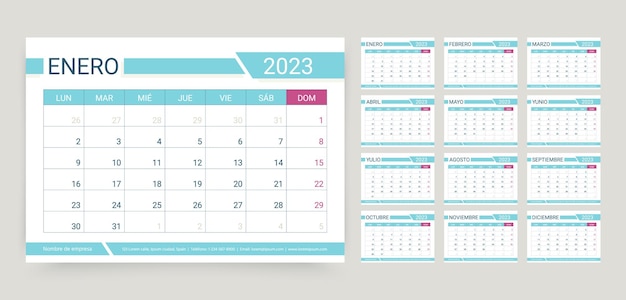 Hiszpański Kalendarz 2023 Rok Szablon Planowania Korporacyjnego Ilustracja Wektorowa