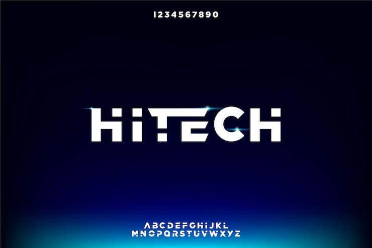 Wektor hitech, abstrakcyjna futurystyczna czcionka alfabetu z motywem technologicznym. nowoczesny minimalistyczny projekt typografii
