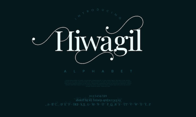 Plik wektorowy hiwagil premium luksusowe eleganckie litery alfabetu i cyfry elegancka typografia ślubna klasyczna szeryfowa