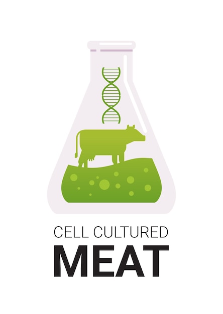 Plik wektorowy hodowane mięso w probówce wykonane z komórek zwierzęcych wołowiny sztuczne laboratorium wyhodowane mięso koncepcja produkcji pionowej ilustracji wektorowych