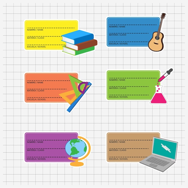 Hoja Con Etiquetas Para Cuaderno Y Dibujos De Escuela