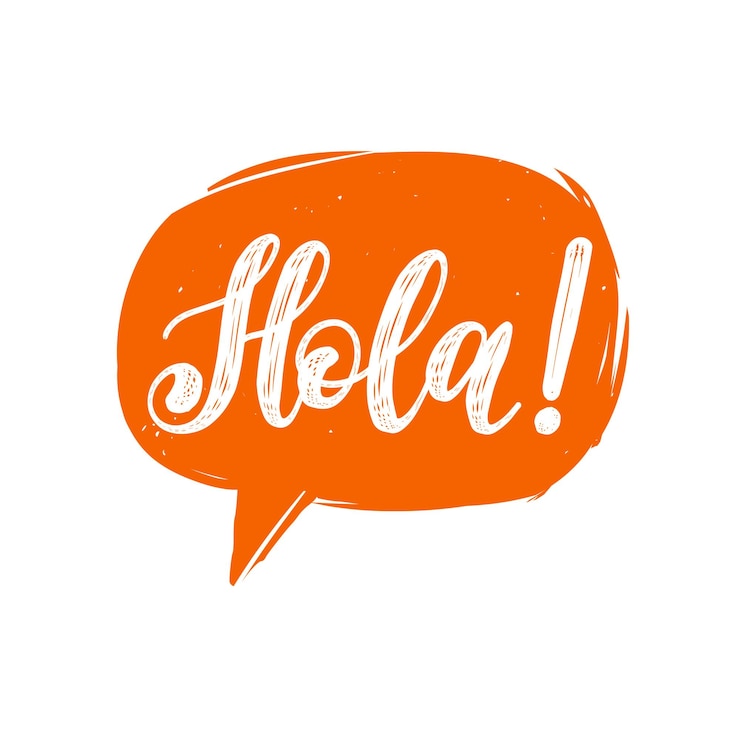 Wektor hola hand lettering phrase przetłumaczone z hiszpańskiego hello in speech bubble