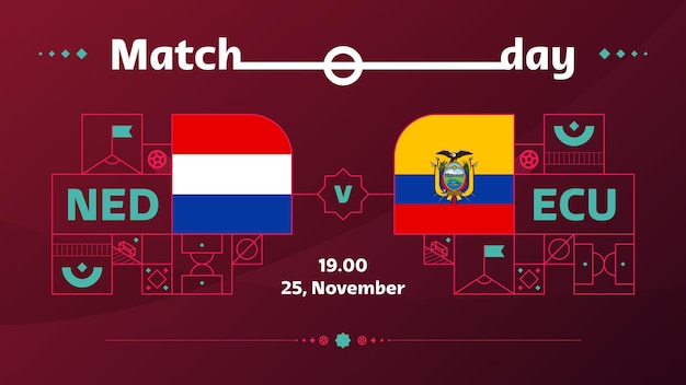 Holandia Ekwador Mecz Piłka Nożna 2022 2022 Mistrzostwa świata W Piłce Nożnej Mecz Kontra Zespoły Intro Sport Tło Mistrzostwa Konkurs Plakat Wektor Ilustracja
