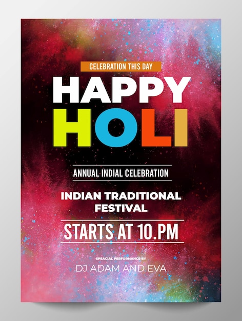 Holi Splash Color Powder Smoke Indyjski tradycyjny plakat festiwalowy