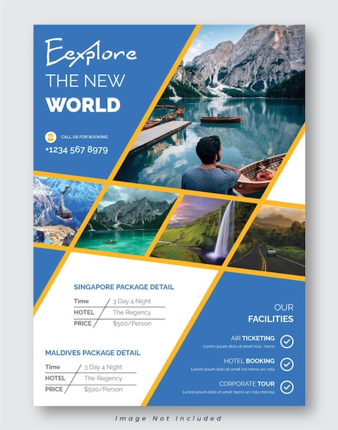 Plik wektorowy holiday vacation travel flyer explore the world poster template (fajny ulotki podróżnicze)