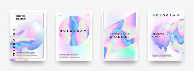 Plik wektorowy holograficzne plakaty gradientowa minimalna opalizująca folia graficzna siatka neonowa fioletowa modny efekt z lat 90. wektor streszczenie hologram okładka kolekcja perłowy zestaw poziomy tła
