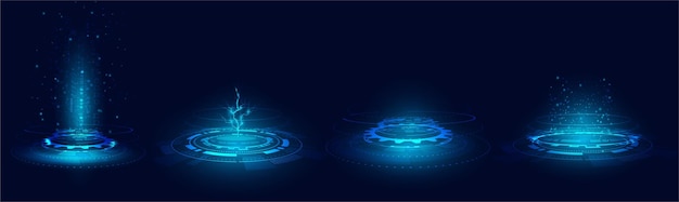 Hologram Podiumfuturystyczne Koło Niebieski Wektor Hudpodiumnowoczesna Technologiagranie