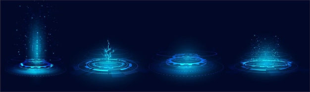 Hologram podiumfuturystyczne koło niebieski wektor HUDPodiumNowoczesna technologiaGranie