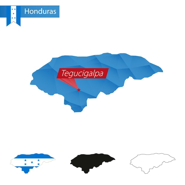 Honduras Niebieski Low Poly Mapa Ze Stolicą Tegucigalpa