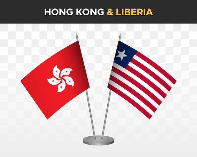 Hong Kong Vs Liberia Flagi Na Biurko Makieta Na Białym Tle 3d Wektor Ilustracja Flaga Stołu