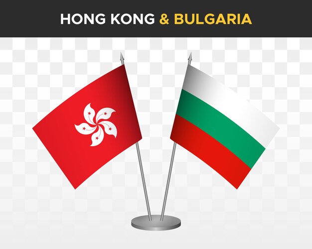 Hongkong Vs Bułgaria Flagi Na Biurko Makieta Na Białym Tle 3d Wektor Ilustracja Flaga Stołu
