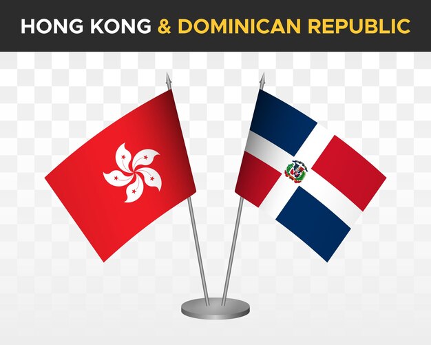 Hongkong Vs Dominikana Flagi Na Biurko Makieta Na Białym Tle 3d Wektor Ilustracja Flaga Stołu