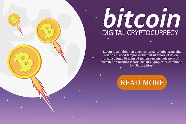 Horizontal Web Banner With Bitcoin Przejdź Na Księżyc