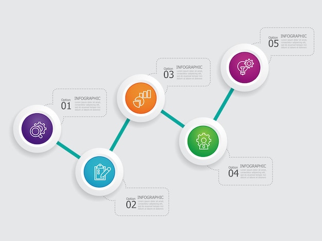 Horyzontalne kroki timeline element infograficzny sprawozdanie z ikoną biznesową 5 kroków do prezentacji