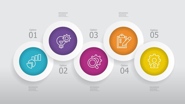 Horyzontalne Okrągłe Kroki Linia Czasowa Element Infograficzny Tło Raportu Z Ikoną Linii Biznesowej 5 Kroków