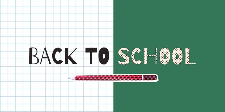 Wektor horyzontalny kolaż banner z powrotem do szkoły dla edukacji modne elementy półtonowe retro groovy
