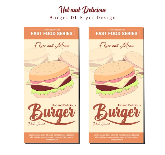 Plik wektorowy hot and delicious burger dl flyer design template.