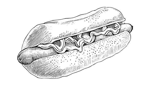 Hot Dog Kanapka Ręcznie Rysowane Szkic żywności Koncepcja Biznesowa Restauracji. Ilustracja Wektorowa