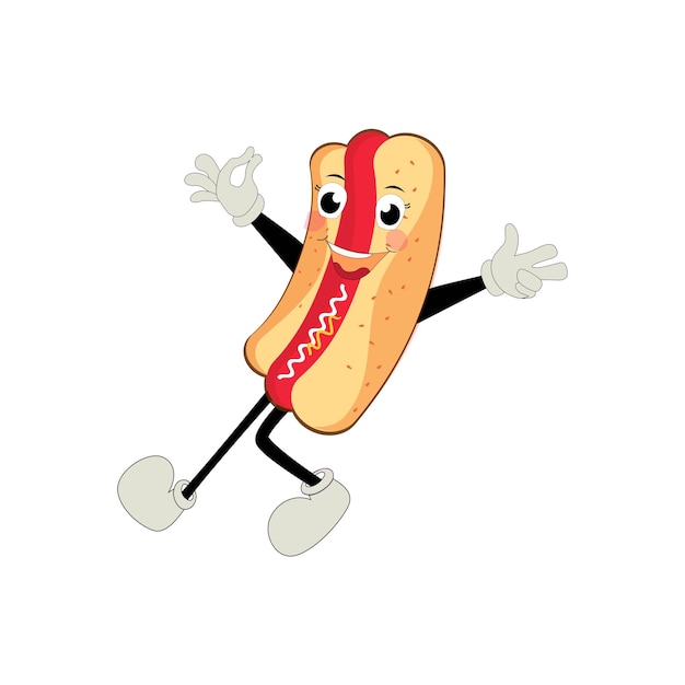 Plik wektorowy hot dog postać maskotka z kreskówek koncepcja żywności plakaty menu broszury internet i ikona fast food