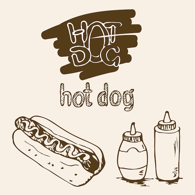 Plik wektorowy hot dog ręcznie rysowane ilustracja