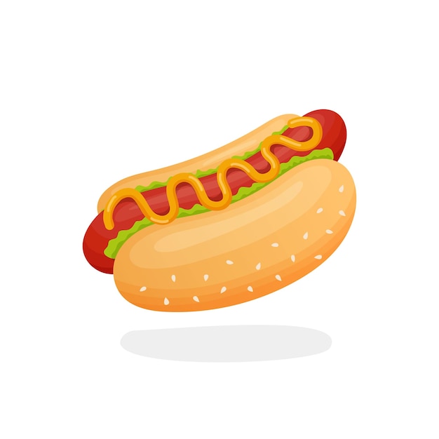 Hot Dog W Stylu Kreskówki, Ilustracji Wektorowych, Na Białym Tle