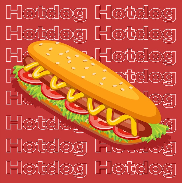 Plik wektorowy hot dog z majonezem na czerwonym tle.