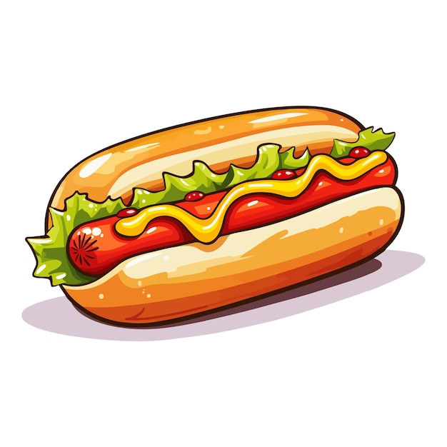 Plik wektorowy hotdog z musztardą i zielenią wektorowa ilustracja w stylu kreskówki