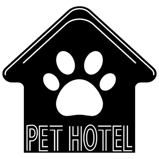 Plik wektorowy hotel dla zwierząt. logotyp hotelu dla zwierząt w stylu płaski. symbol domu psa lub kota z ikoną łapy wewnątrz, na białym tle. wektor