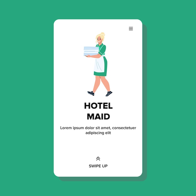 Hotel Maid Service Kobieta Zawód I Praca Wektor. Hotel Maid Lady Carry świeży Czysty Koc W Mieszkaniu. Charakter Dziewczyna W Mundurze Sprzątanie W Motelu Web Ilustracja Kreskówka Płaskie