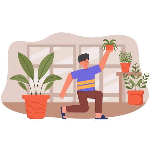 House Plant Gardening Illustration_Man Lifting Plant