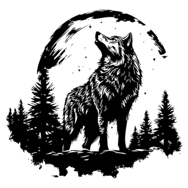 Plik wektorowy howling wolf silhouette wolf svg wolf clipart wolf wektor logo kształt t-shirt design sztuka plemienna księżyc