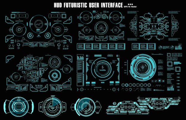 HUD futurystyczny docelowy interfejs użytkownika Mega pack ustawiony docelowy wyświetlacz pulpitu nawigacyjnego ekran technologii wirtualnej rzeczywistości;