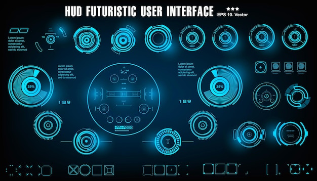 Hud Futurystyczny Niebieski Wyświetlacz Pulpitu Nawigacyjnego Interfejsu Użytkownika Ekran Docelowy Technologii Wirtualnej Rzeczywistości