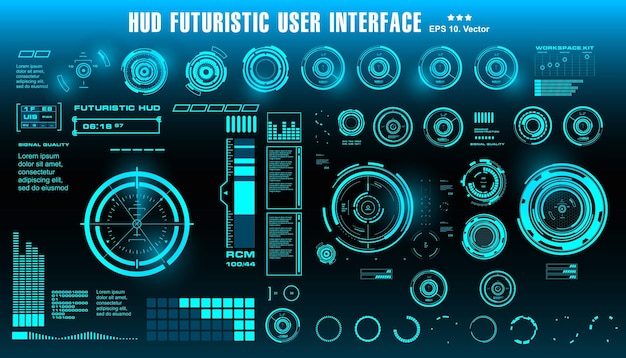 HUD futurystyczny niebieski wyświetlacz pulpitu nawigacyjnego interfejsu użytkownika ekran docelowy technologii wirtualnej rzeczywistości