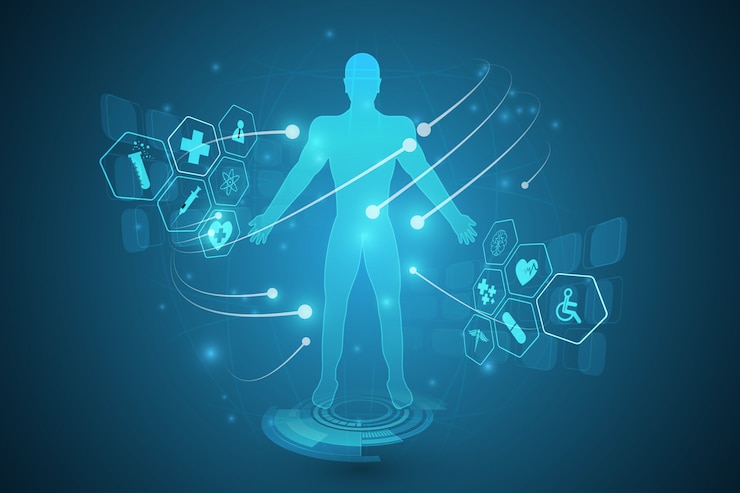 Wektor hud interfejs wirtualnego hologramu przyszłości system opieki zdrowotnej innowacji koncepcji