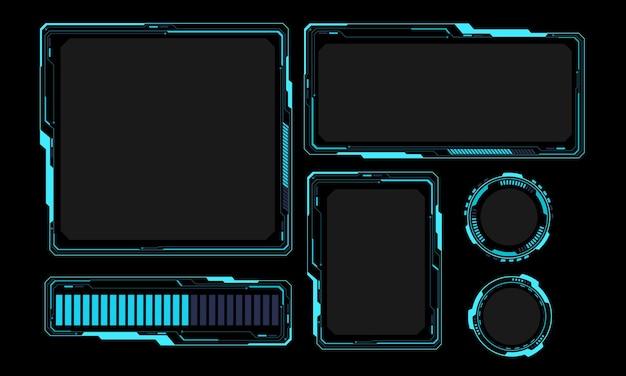 HUD ramki niebiesko-szare elementy interfejsu użytkownika projekt nowoczesnej technologii futurystyczny panel sterowania ekran hologram cyfrowy okno menu gry dotykające cyber monitor ustawiony na czarnym tle wektor